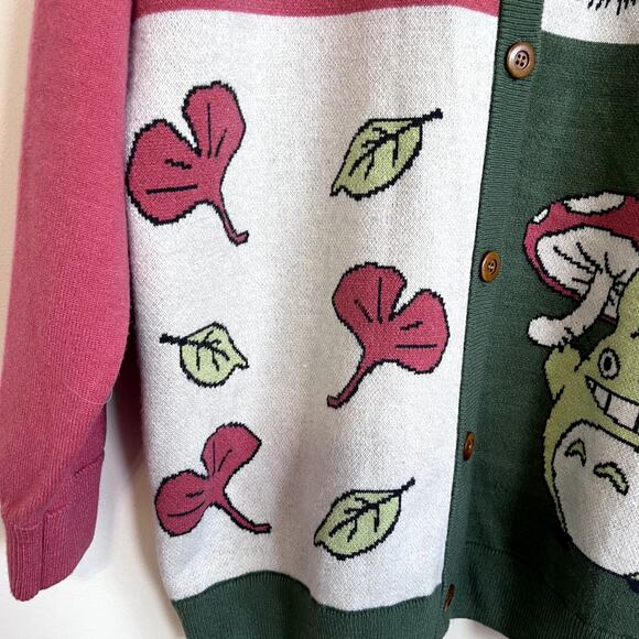 Studio Ghibli My Neighbor Totoro Panel Womens Cardigan Sweater Size M Mushroom - Picture 4 of 9